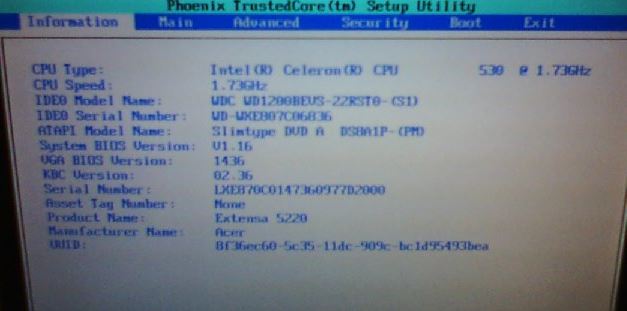 Extensa 2519 прошивка bios