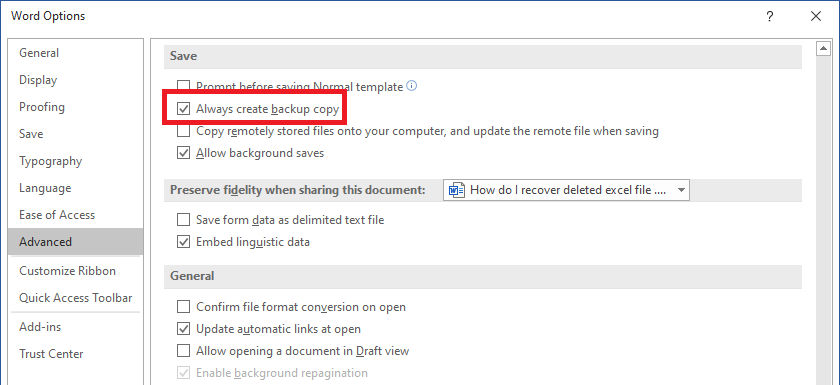 Save, back up, and recover a file in Microsoft Office - Microsoft Support