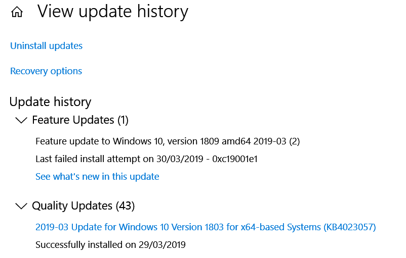 Feature Update To Windows 10 Version 1809 Failed