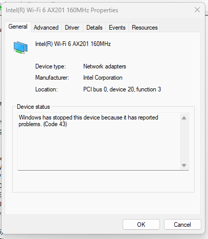 intel(r) wi-fi 6 ax201 160mhz (microsoft)