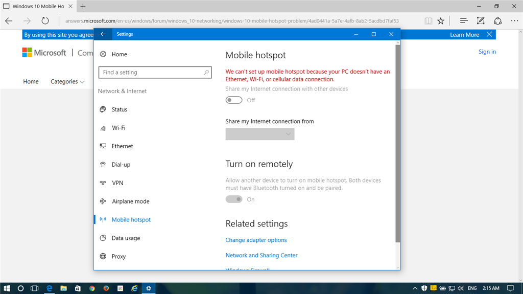 Windows 10 Mobile Hotspot Problem - Microsoft Community