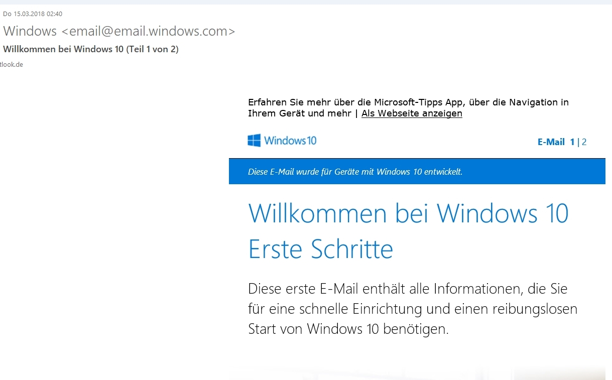 Willkommen bei Windows 10 Erste Schritte Mail abbestellen