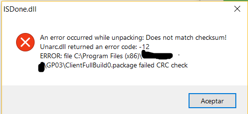 Unarc.dll Error Code 12