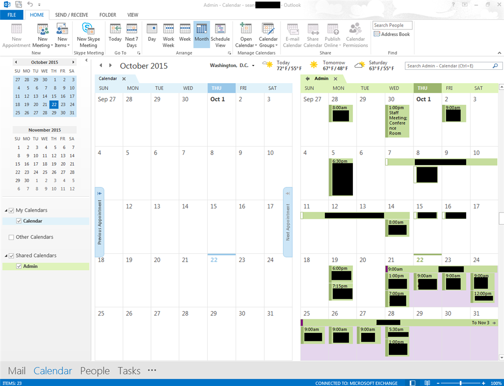 Problem using shared calendars in Outlook, works fine in OWA