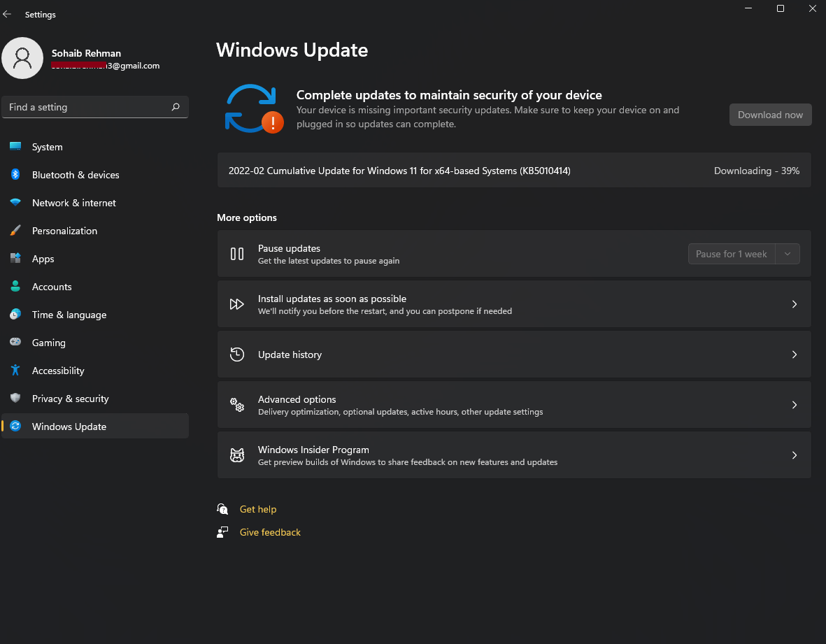 Windows 11 update not working (202202 Cumulative Update for Windows