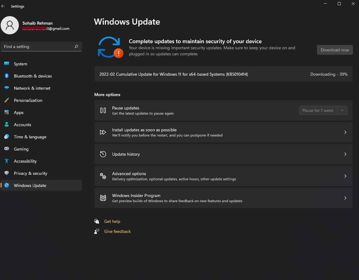 Windows 11 update not working (2022-02 Cumulative Update for Windows