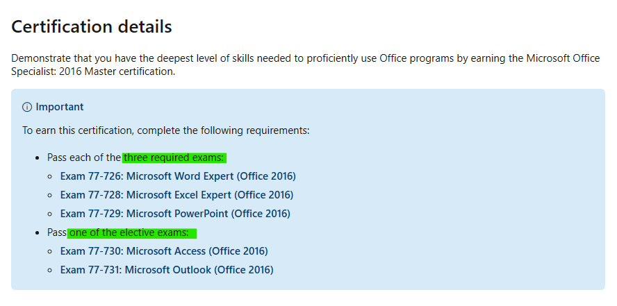 Does one has to successfully pass Microsoft Office 2016 Expert