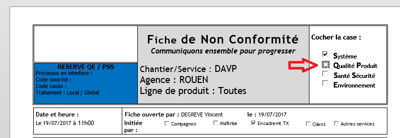 Document modèle Fiche de non conformité word