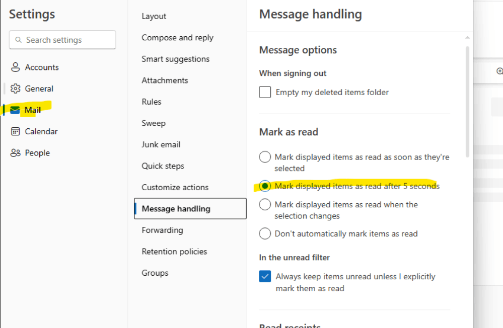 new Outlook :why are my messages still showing as 