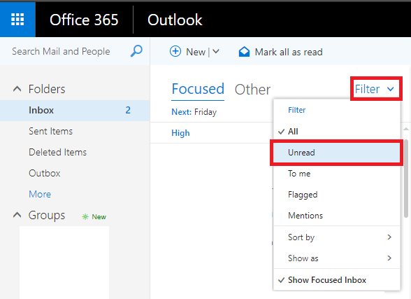 Outlook 365 unread mail folder across all folders ...