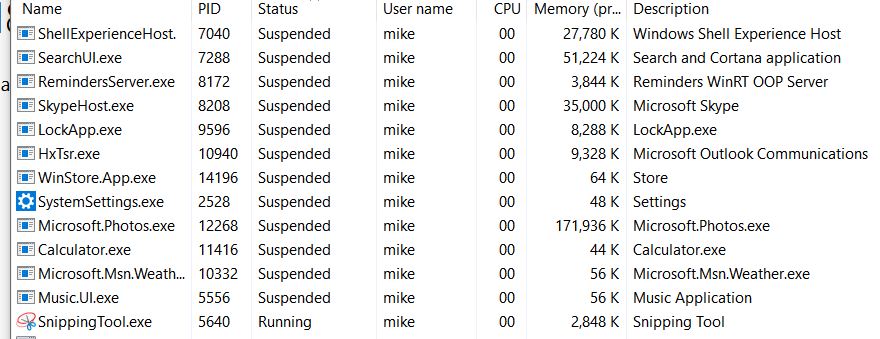 windows shell experience host suspend in task manager after update 