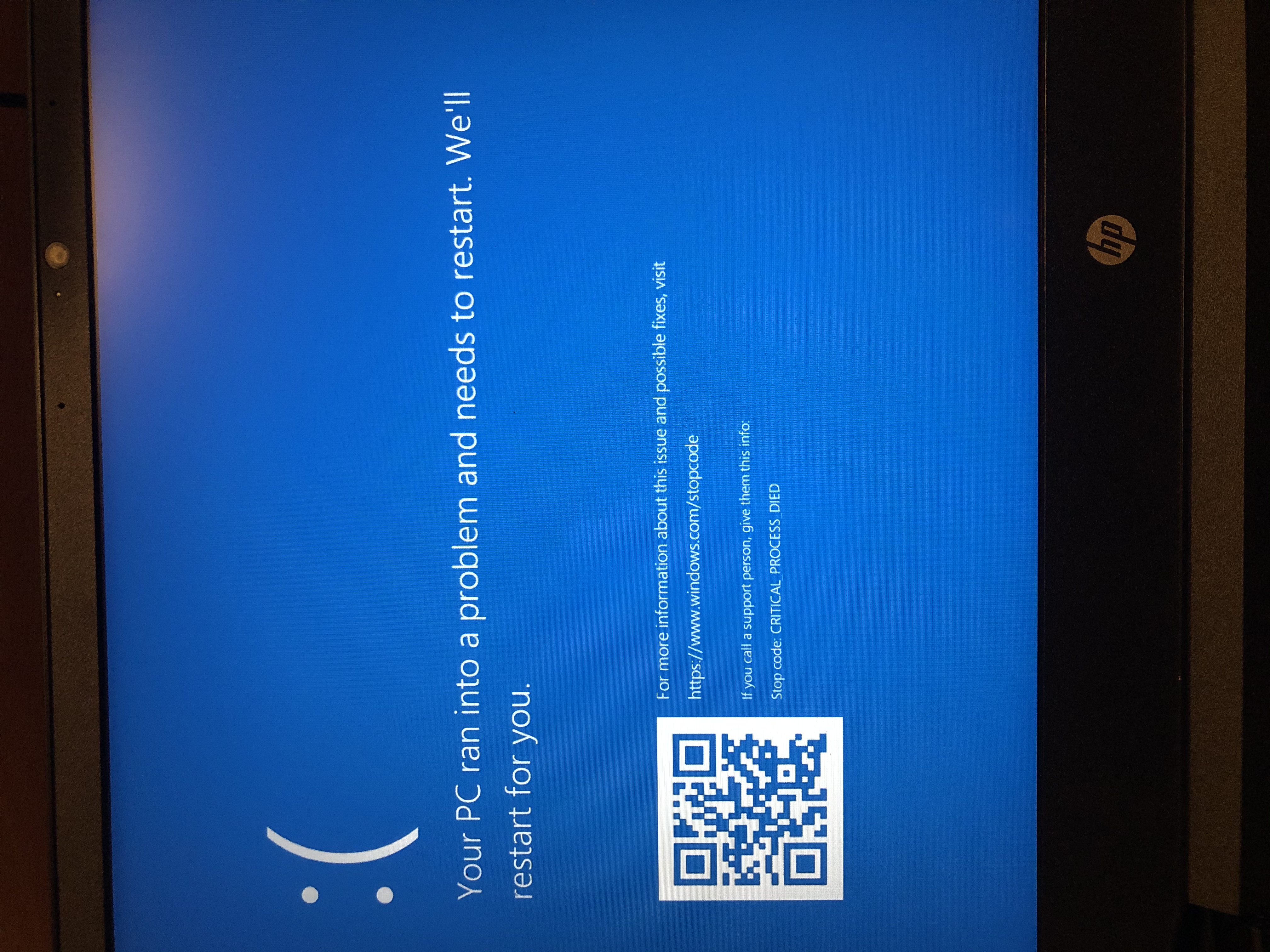 merchant Be excited Massage BlueScreen - Critical Process Died - Microsoft Community