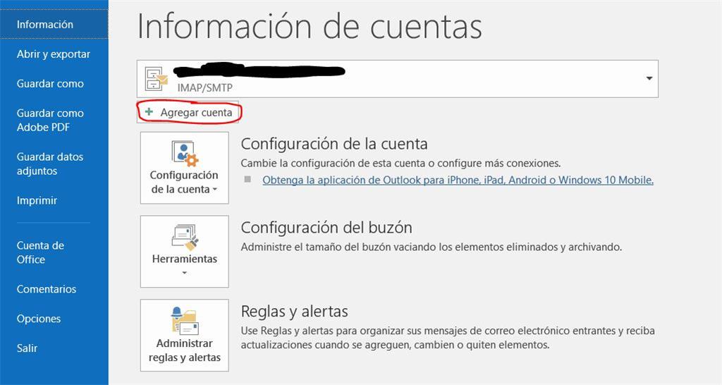 como configurar una cuenta de gmail en outlook 2016