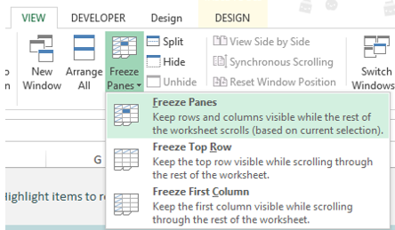 Freezing Multiple Columns Rows in Excel not the top row or