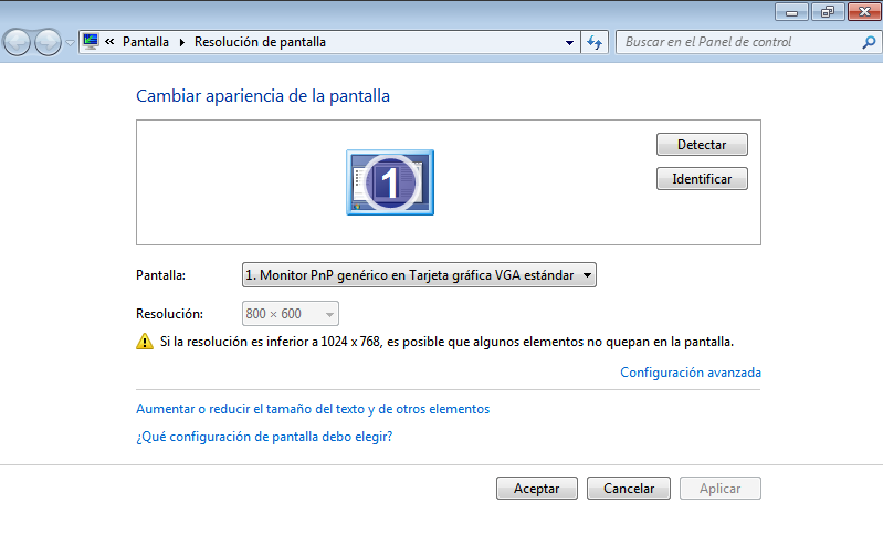 Tarjeta vga best sale estandar windows 7