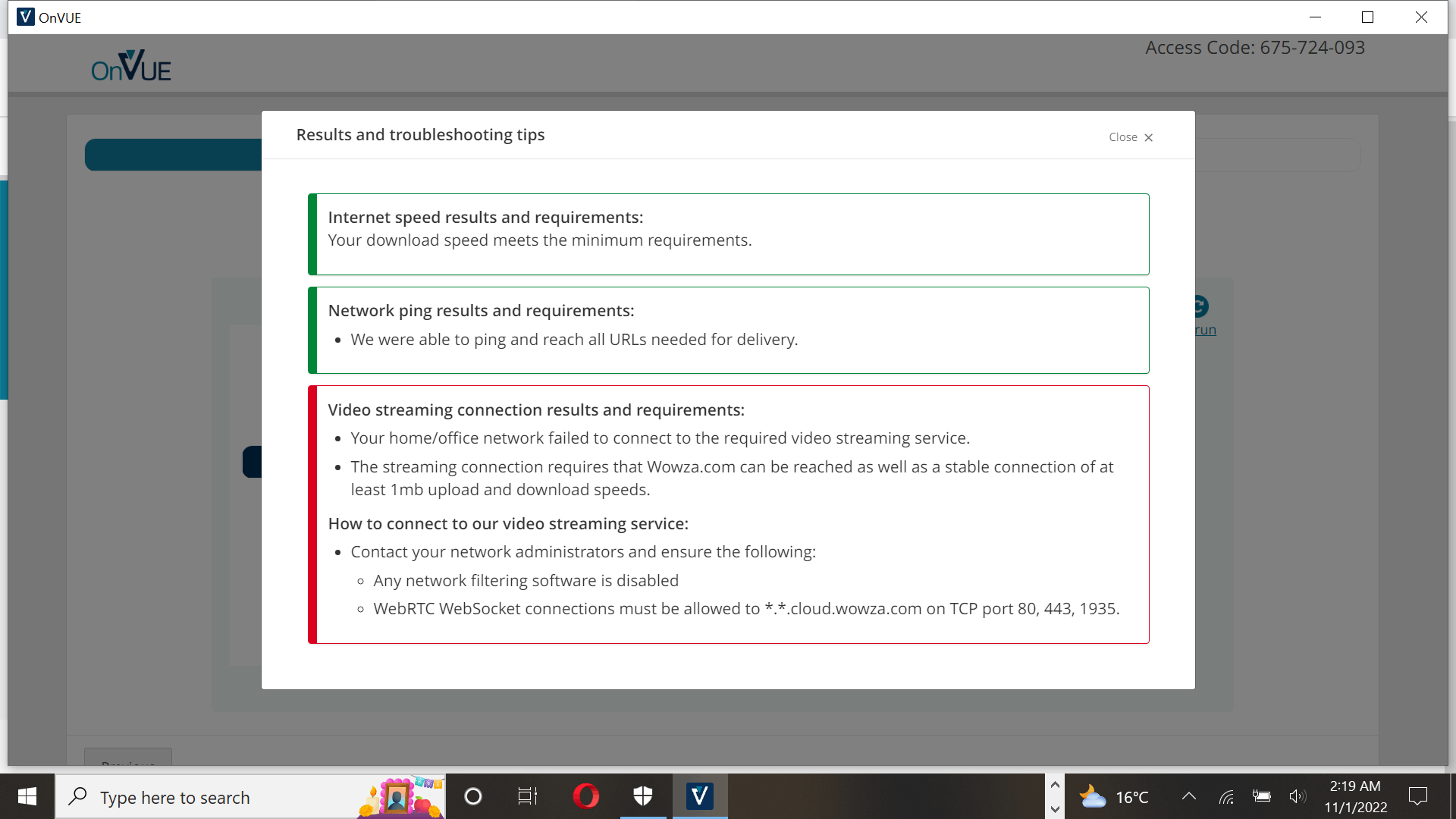 Error message :Video streaming connection results and requirements: -  Training, Certification, and Program Support