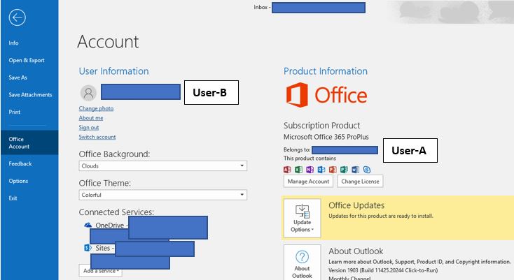 Switch office 365 license account