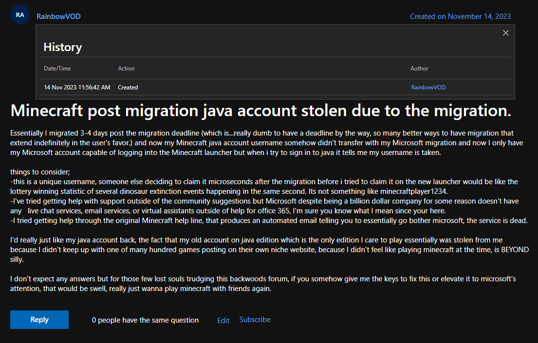 Migration failed and potential phishing - Java Edition Support