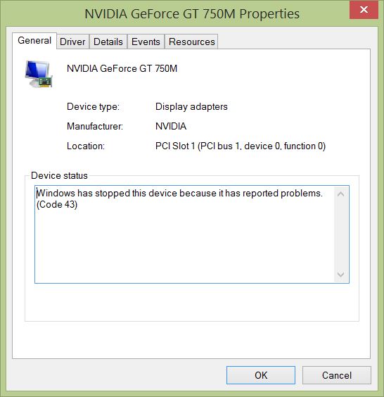 Geforce Nvidia Gt 750m Stopped Working On Windows 8 1 Microsoft Community