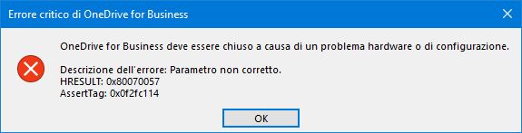 Errore critico OneDrive for Business Windows 10 - Microsoft Community