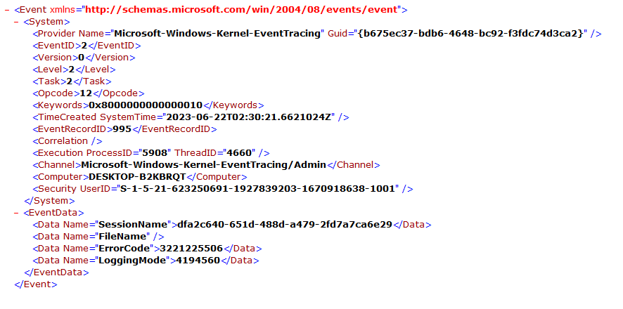 event 2 kernel eventtracing