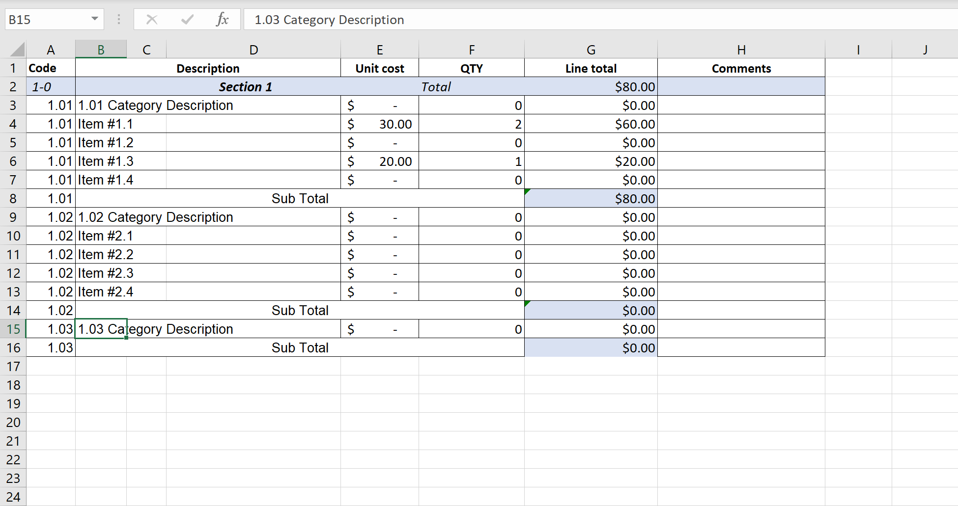 Add a row below with copied formatting and selective data from