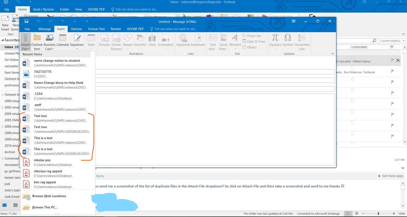 Outlook 2016: Attach File Drop Down Shows Duplicate Files - Microsoft ...