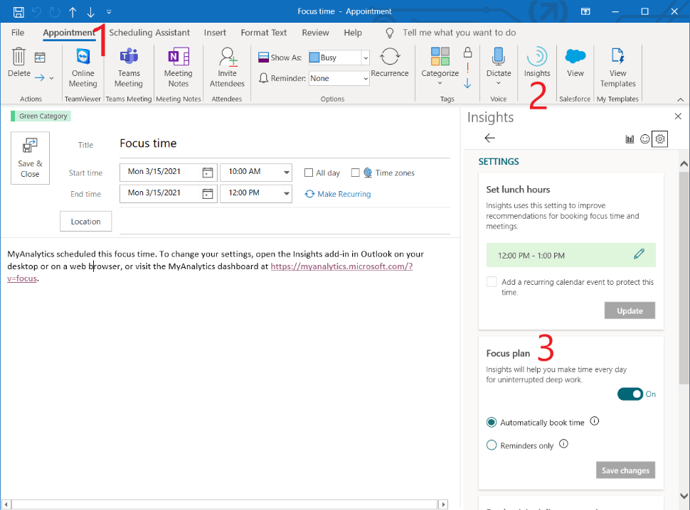 How to stop Outlook from automatically scheduling "focus time