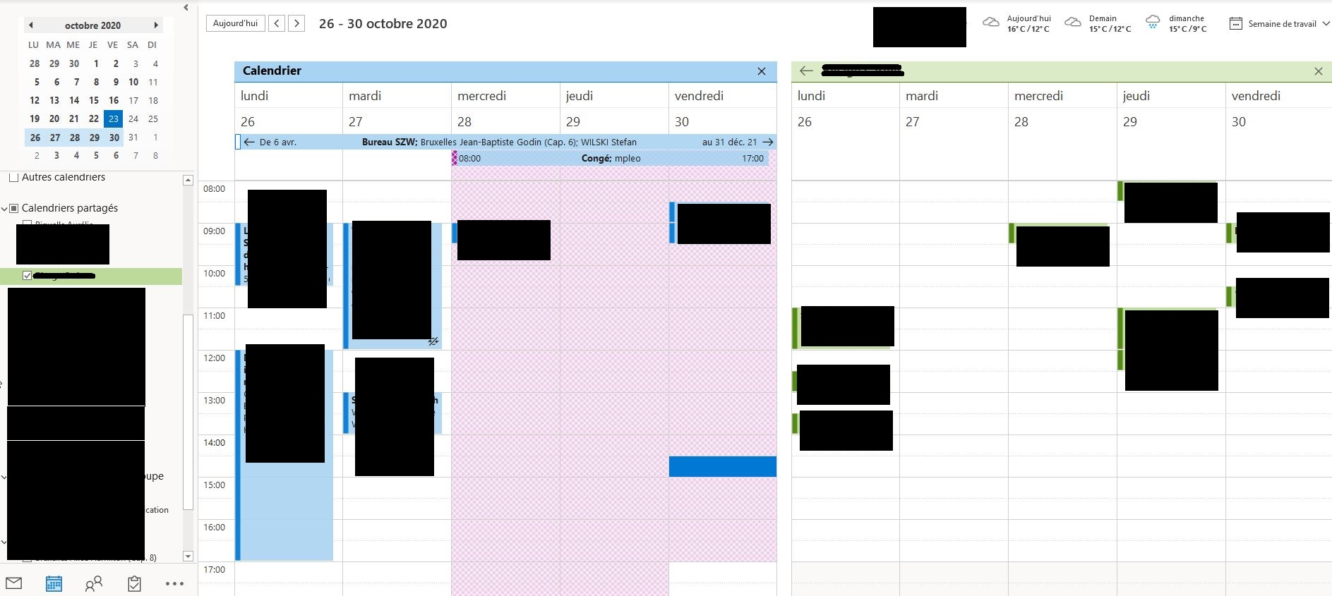 Outlook Calendar side by side view annoyance. Secondary Calendar is