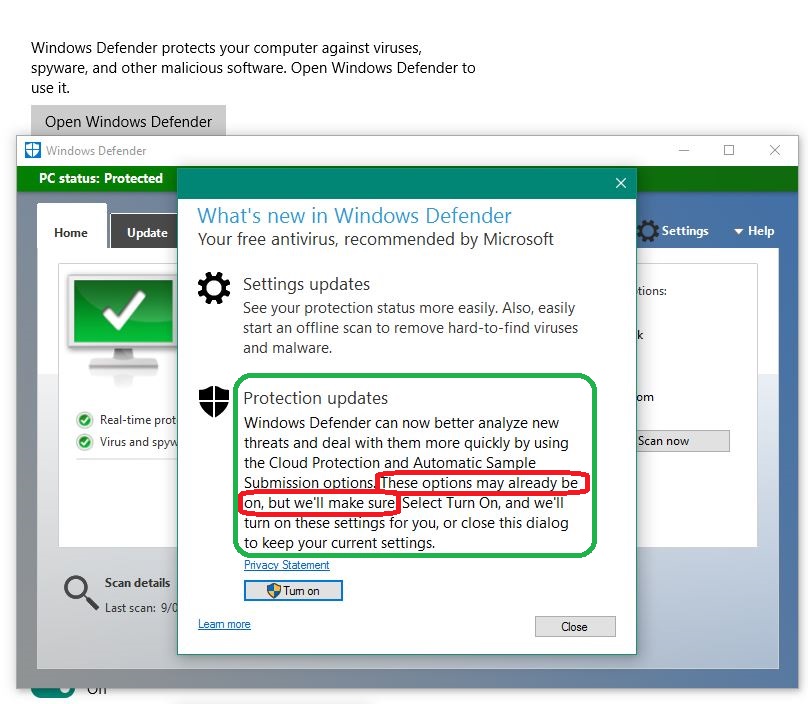 Why is Windows Defender not on by default after update? - Microsoft ...