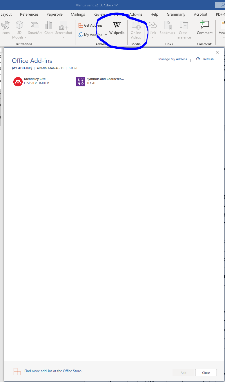 How to remove the Wikipedia add-in button from Microsoft Word 365? -  Microsoft Community