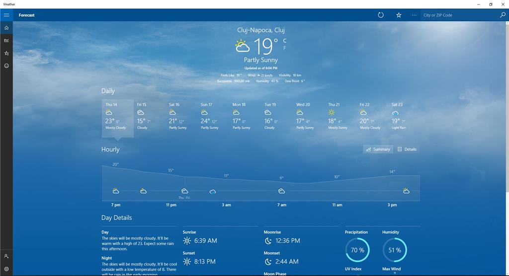 Windows 10 Weather app as desktop