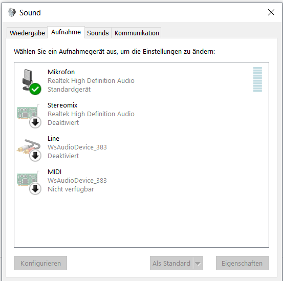 Externes Microfon wird nicht erkannt