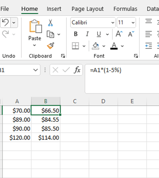 What is a formula to reduce a cell value (dollars) by 5%? - Microsoft ...