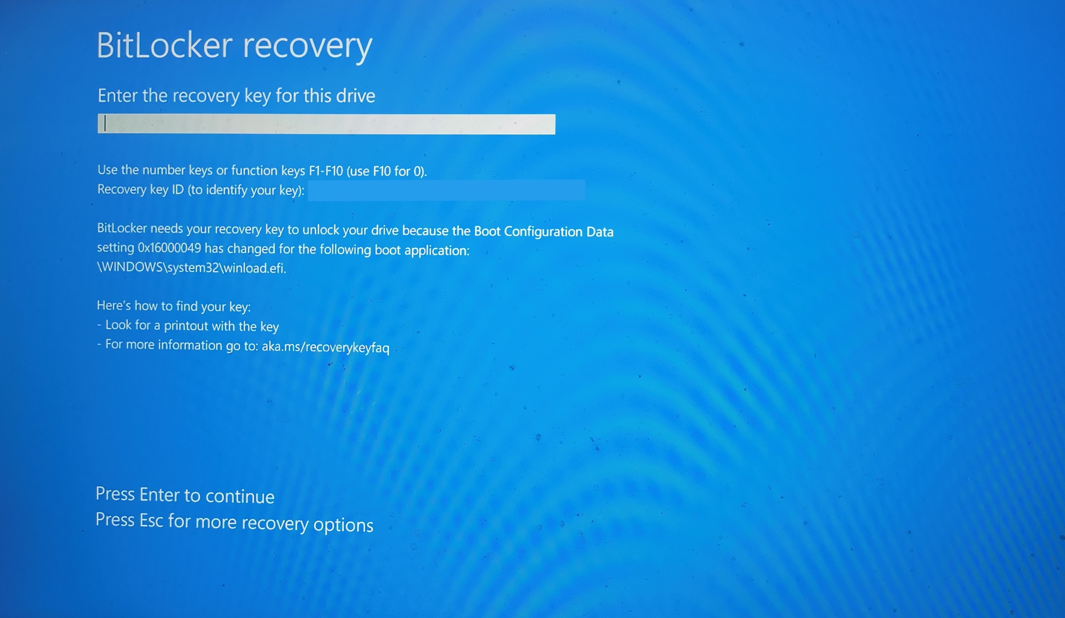 Bitlocker error because of bcd settings change - Microsoft Community