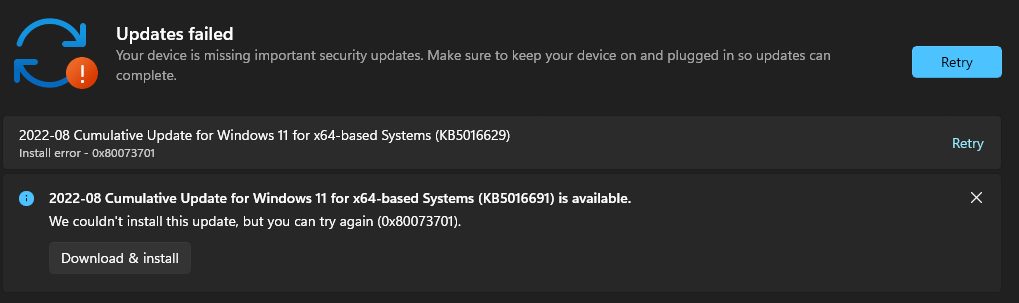 Failed Installation (KB5016691) And (KB5016629) Why Can I Get Them ...