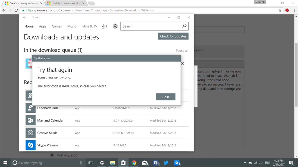 Unable To Download Apps From Windows 10 Store (error 0x80072f8f ...