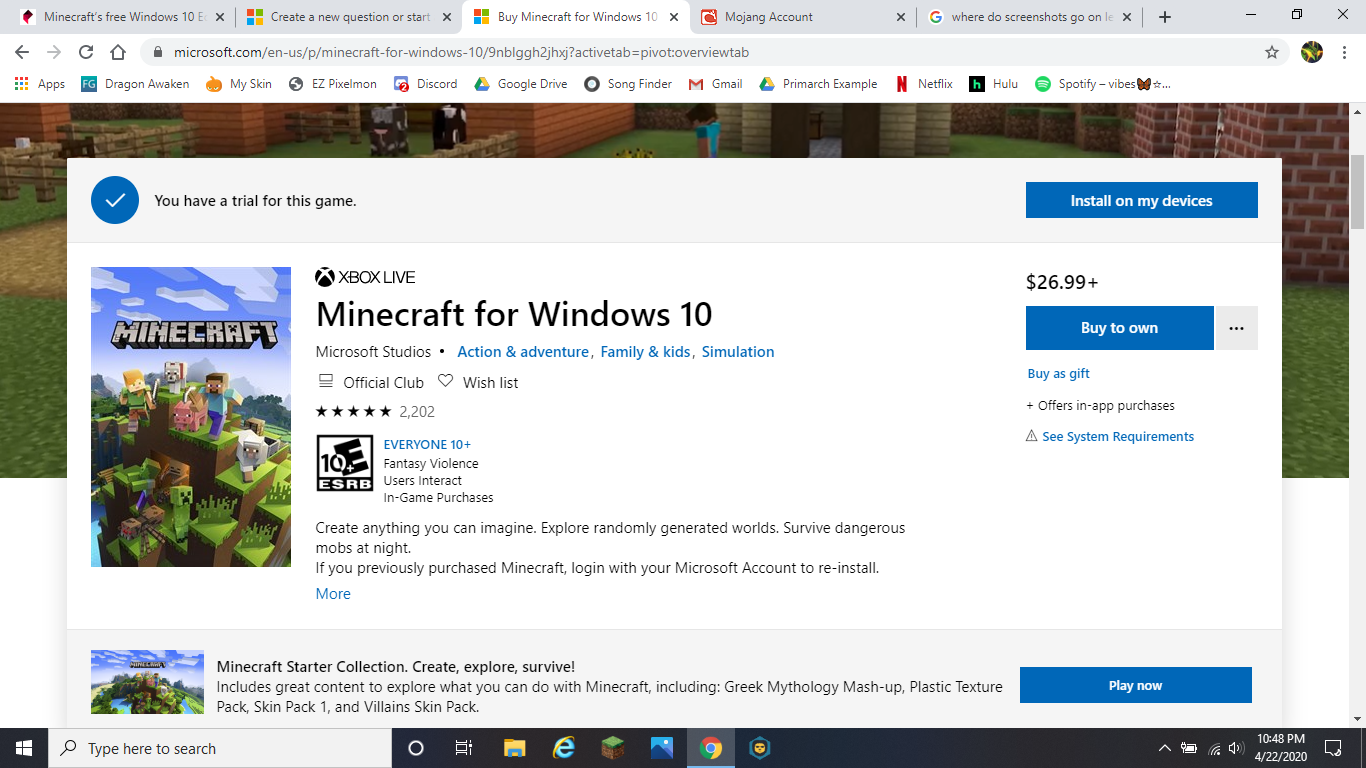 The Minecraft game is available for PC/ laptop users for free