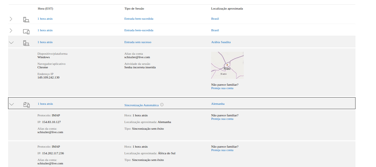 Tentativas de acesso a minha conta de vários países diferentes - Microsoft  Community