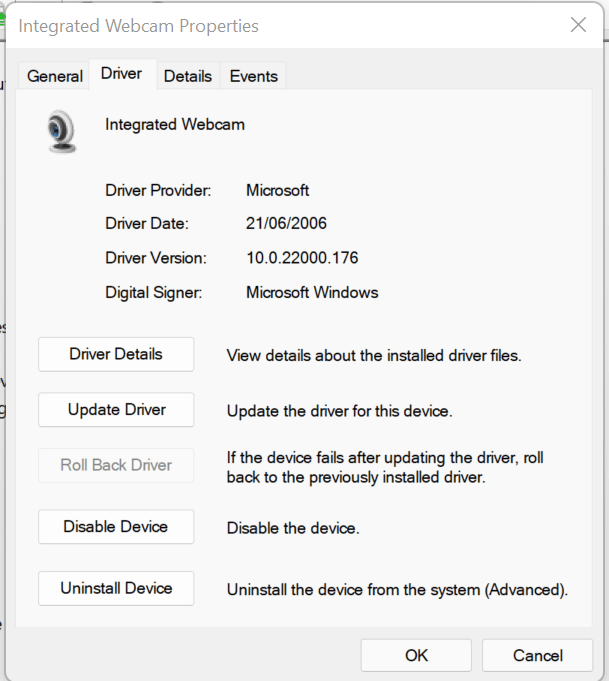 Integrated Webcam is unstable after update to windows 11