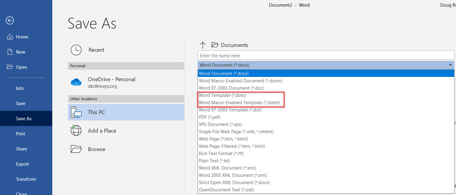 Why will my document not save as a template? - Microsoft Community Throughout Word Macro Enabled Template