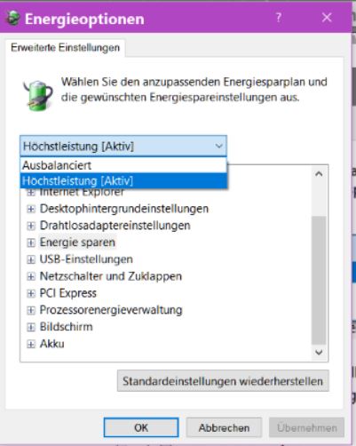 Energiesparplane Hochstleistung Und Microsoft Community