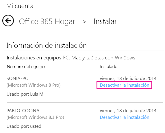 Office 365 | ¿Como desactivar una instalación? - Microsoft Community