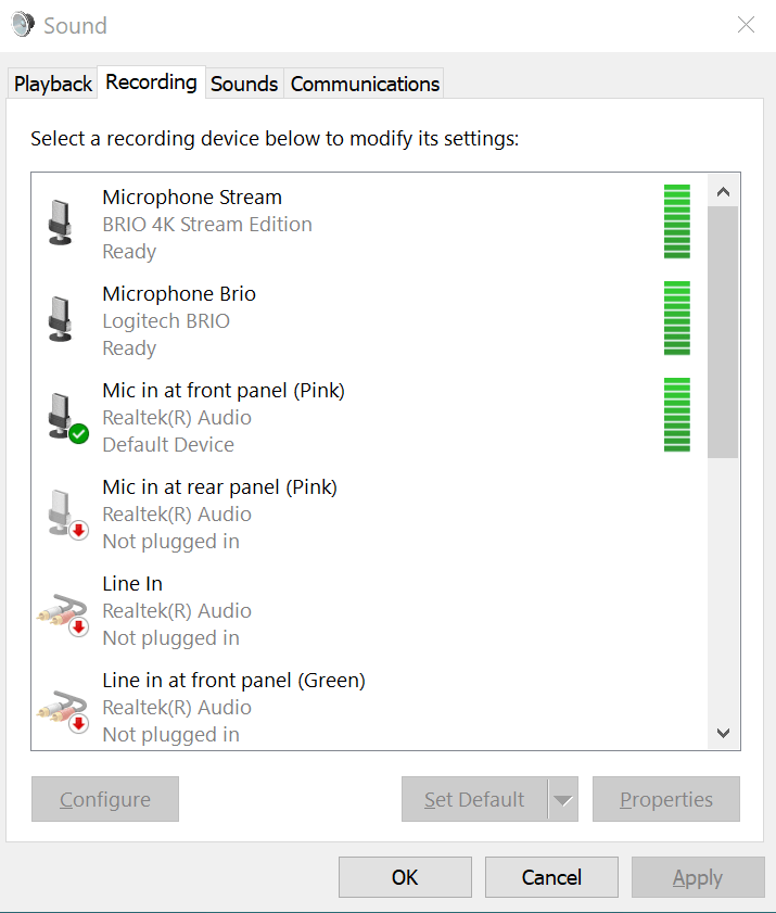 Rear mic jack and line in jack not working windows 10 detects when