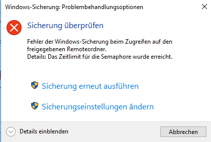 Windows7-Sicherung wird unter Windows10 nicht korrekt abgeschlossen