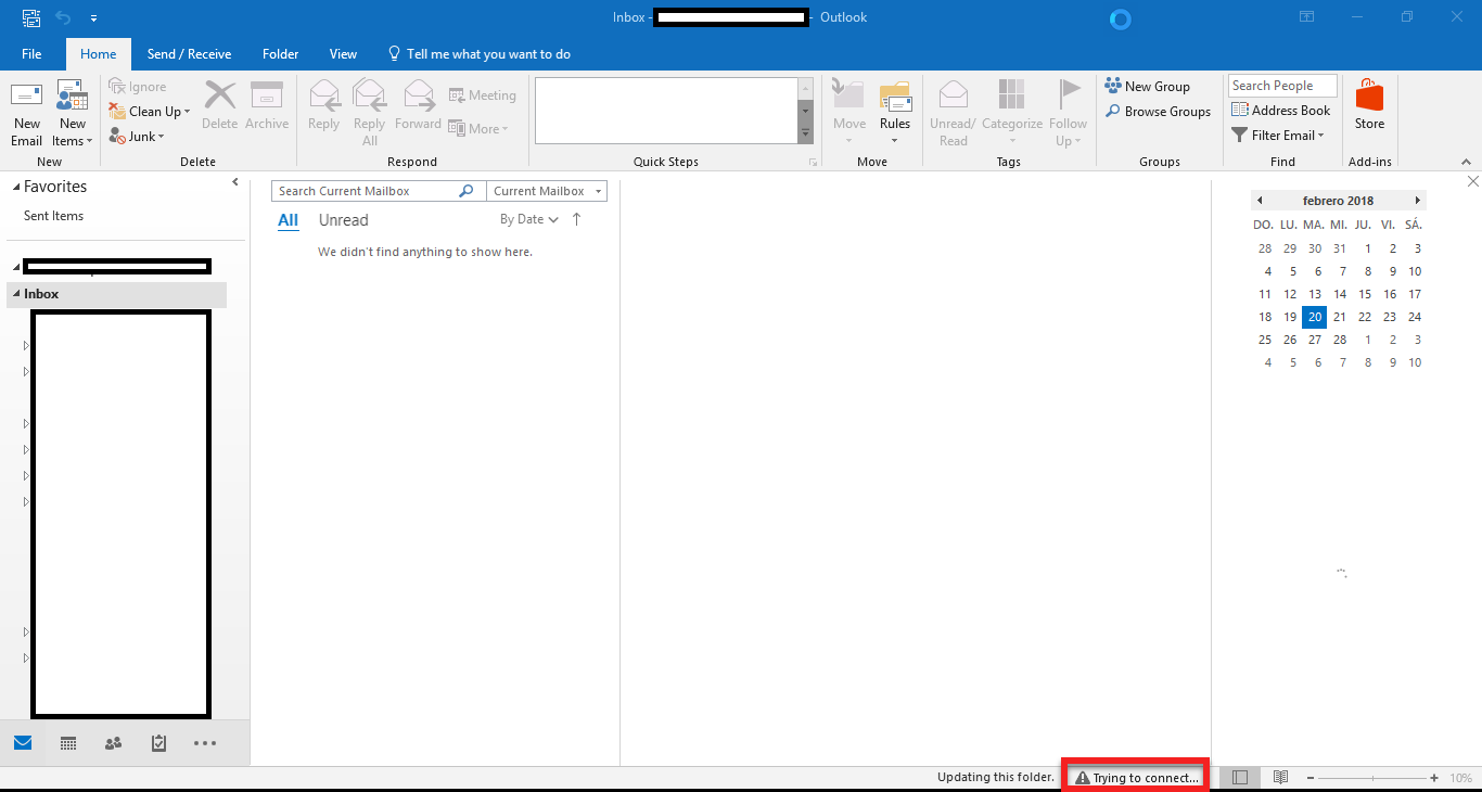 Outlook trying to connect что делать