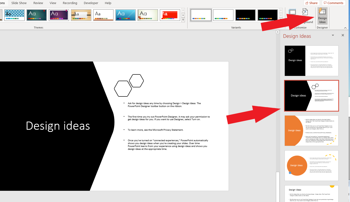 PowerPoint Designer applying design ideas to one slide at a time