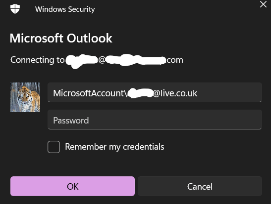 Microsoft Outlook - Attempts to login to an old work account 