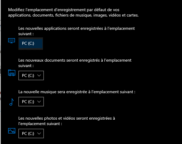 Définir un nouvel emplacement de stockage des enregistrements TV 