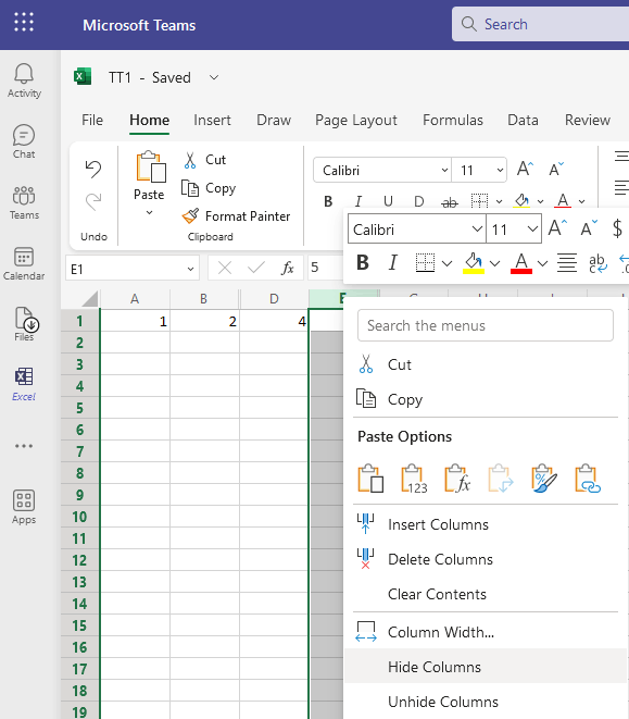 How can I hide columns or rows in TEAMS? - Microsoft Community